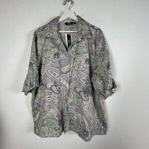 Tapestry Womens Two-Fer Bouse Set Button-Front Floral Paisley Shirt Top 2X New